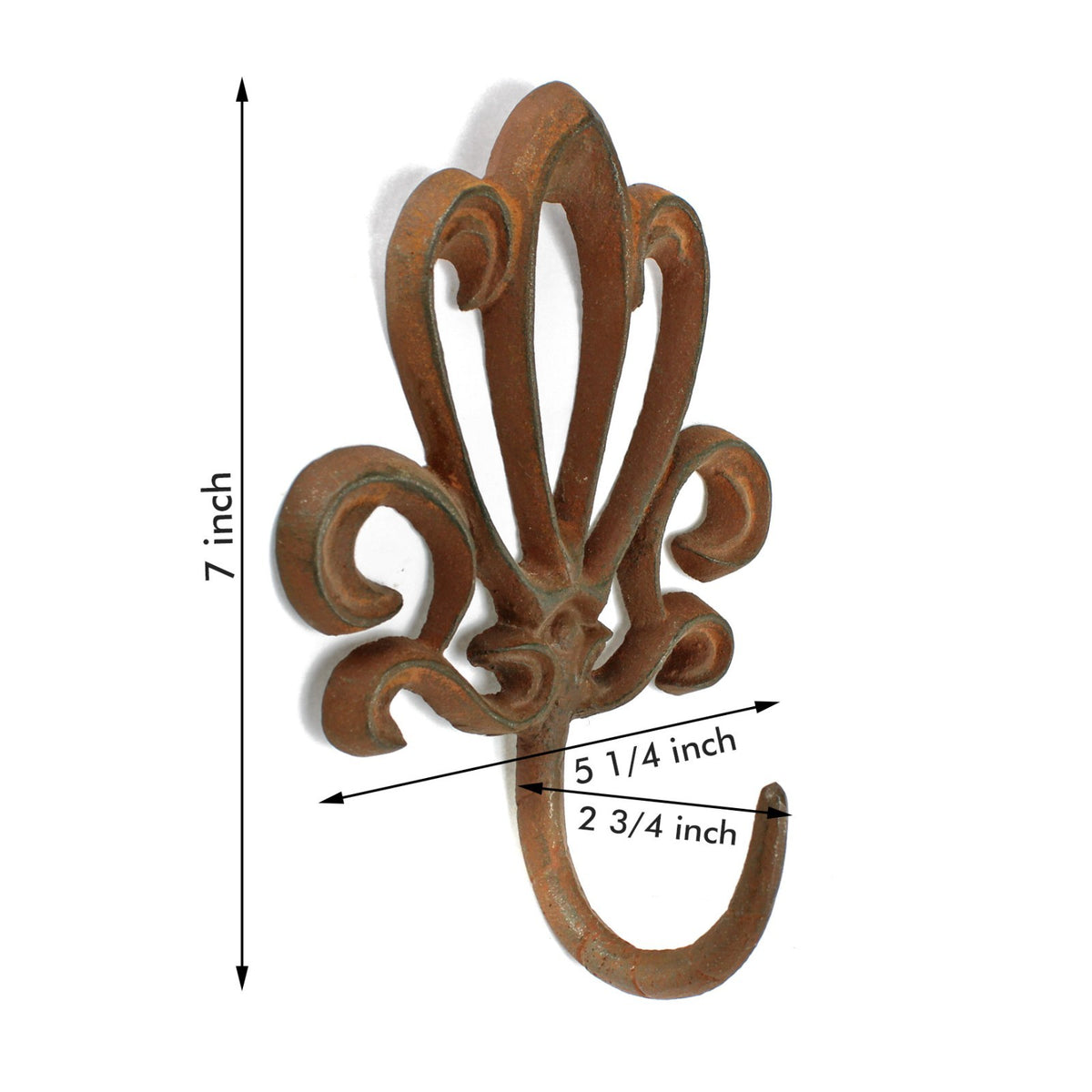 Cast Iron Fleur De Lis Wall Hook Vintage Rust Finish Heavy Duty Coat Hanger 7 in