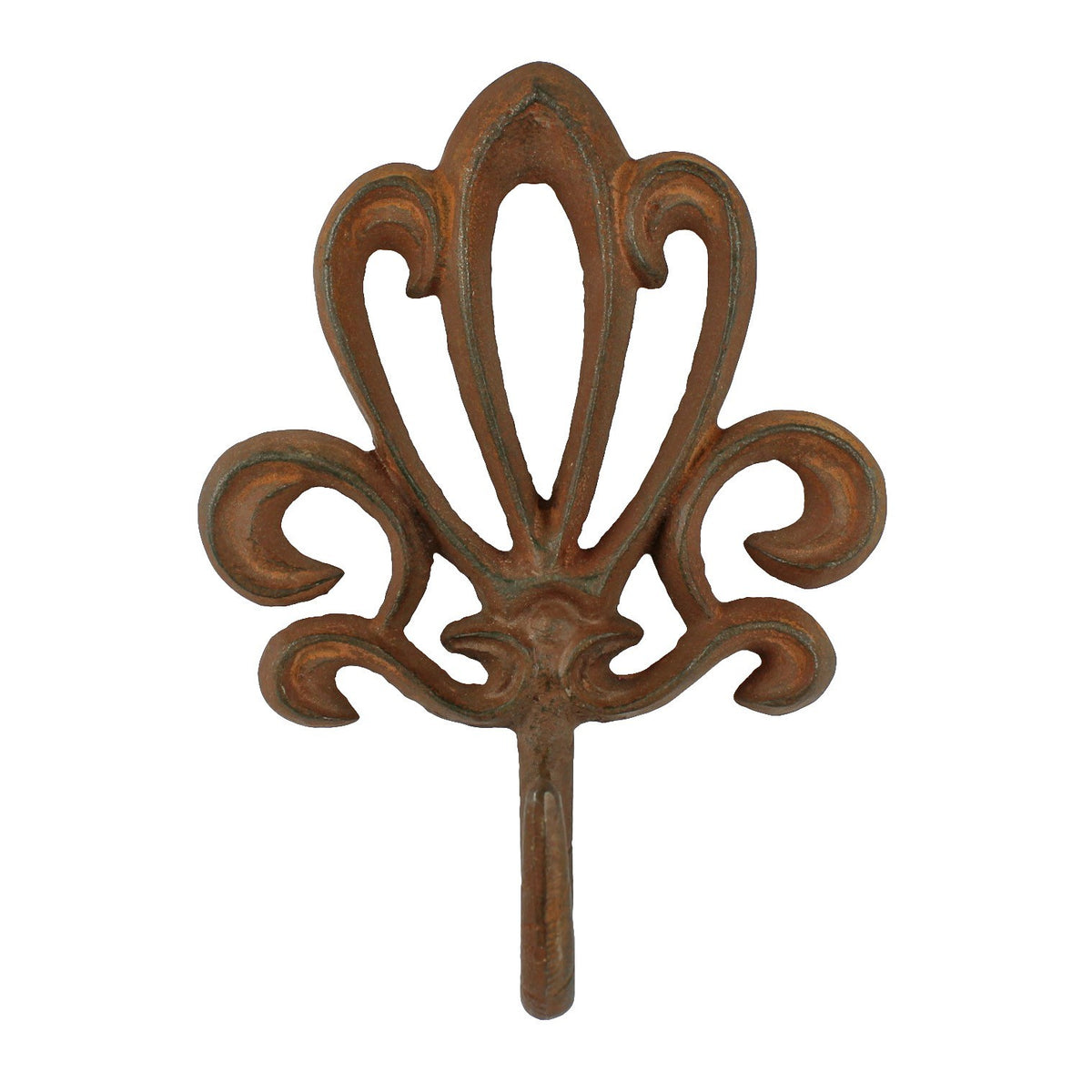 Cast Iron Fleur De Lis Wall Hook Vintage Rust Finish Heavy Duty Coat Hanger 7 in