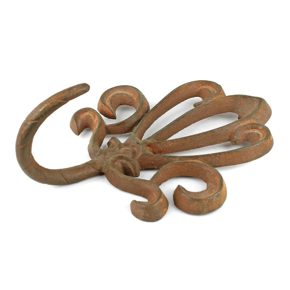Cast Iron Fleur De Lis Wall Hook Vintage Rust Finish Heavy Duty Coat Hanger 7 in