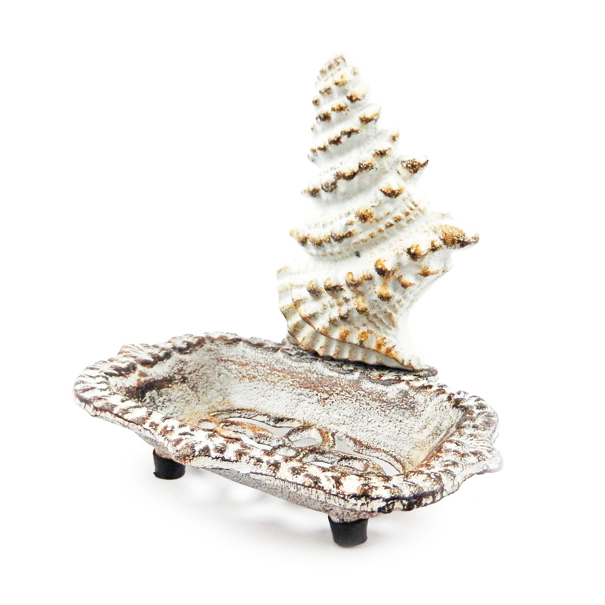 Cast Iron Seashell Soap Dish Ornate Antique Rustic White Beach Coastal Decor