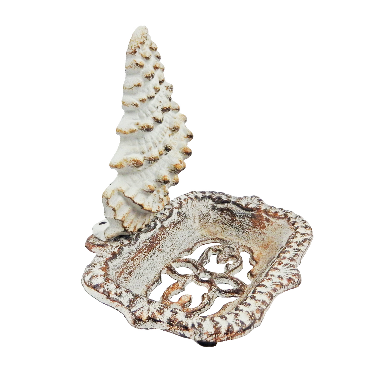 Cast Iron Seashell Soap Dish Ornate Antique Rustic White Beach Coastal Decor