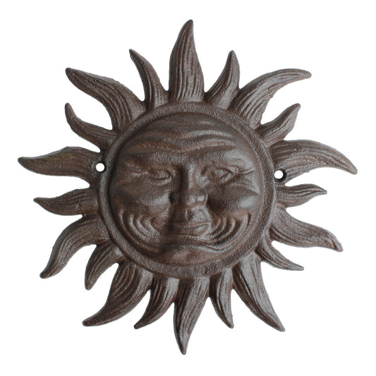 Cast Iron Sun Face Wall Decor Celestial Sunburst Plaque Rustic Garden Art 8.5 in