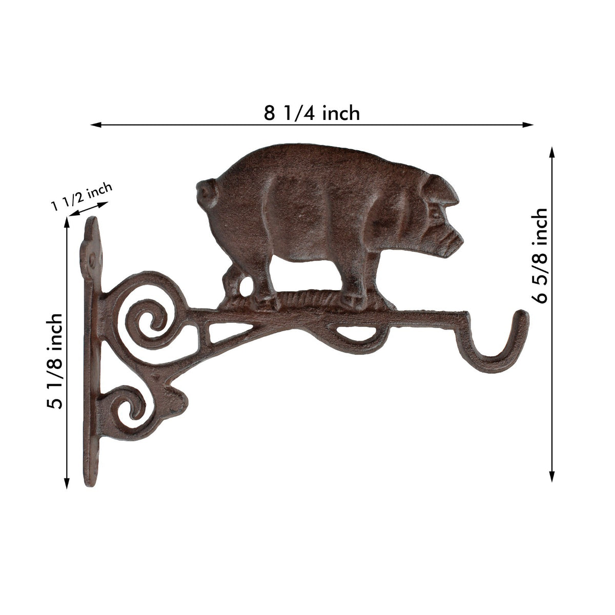 Cast Iron Pig Hanging Plant Bracket Hook Farmhouse Garden Basket Bucket Holder