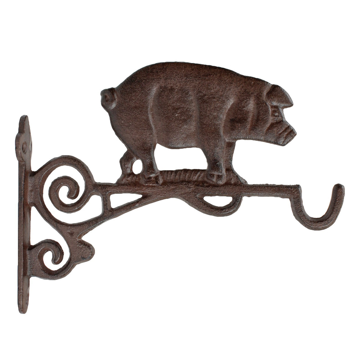 Cast Iron Pig Hanging Plant Bracket Hook Farmhouse Garden Basket Bucket Holder