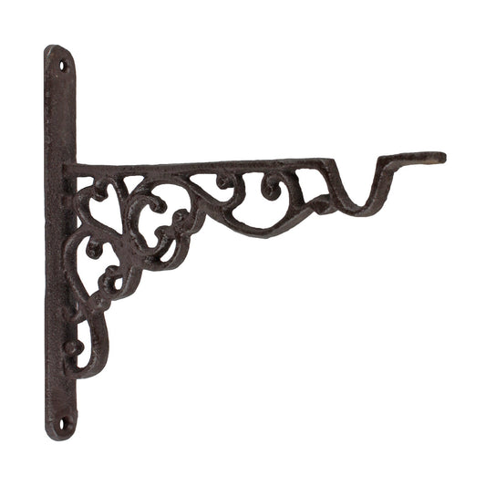 Small Cast Iron Scrolls Wall Bracket Shelf Hook Flower Basket Hanger Rustic 8 in