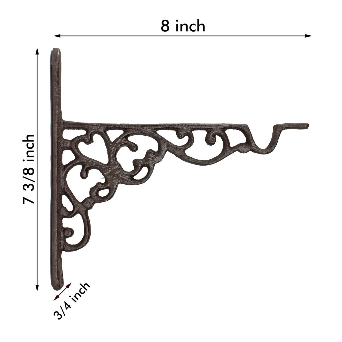 Small Cast Iron Scrolls Wall Bracket Shelf Hook Flower Basket Hanger Rustic 8 in