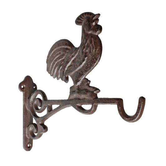 Cast Iron Rooster Plant Hanger Hook Wall Bracket Rustic Farmhouse Bucket Holder