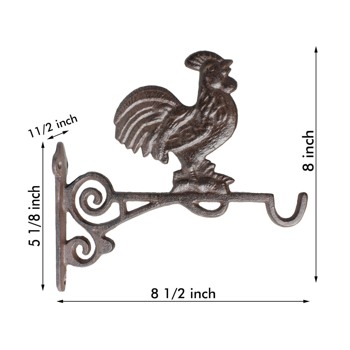Cast Iron Rooster Plant Hanger Hook Wall Bracket Rustic Farmhouse Bucket Holder