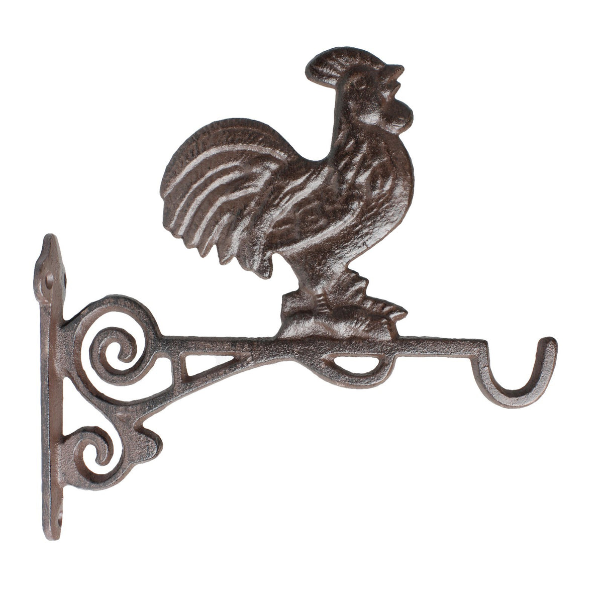 Cast Iron Rooster Plant Hanger Hook Wall Bracket Rustic Farmhouse Bucket Holder