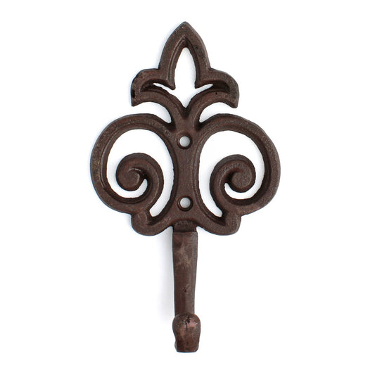 Cast Iron Fleur De Lis Scrolls Wall Hook Key Coat Towel Hanger Decorative 7 inch