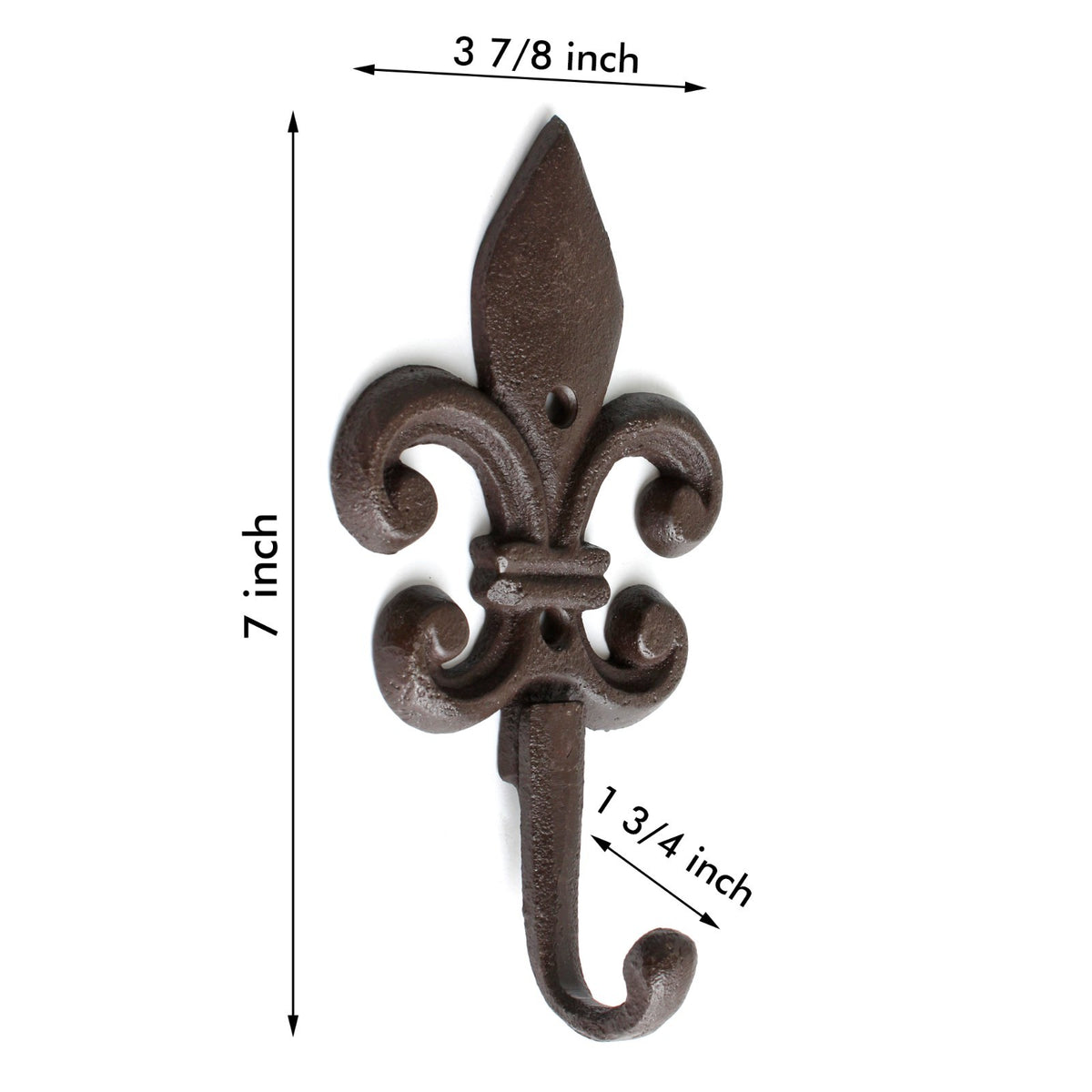 Cast Iron Fleur De Lis Wall Hook Heavy Duty Rustic Coat Towel Key Hanger 7 inch