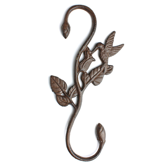 Cast Iron Hummingbird Leaf S Hook Rustic Garden Basket Bird Feeder Holder 11 in