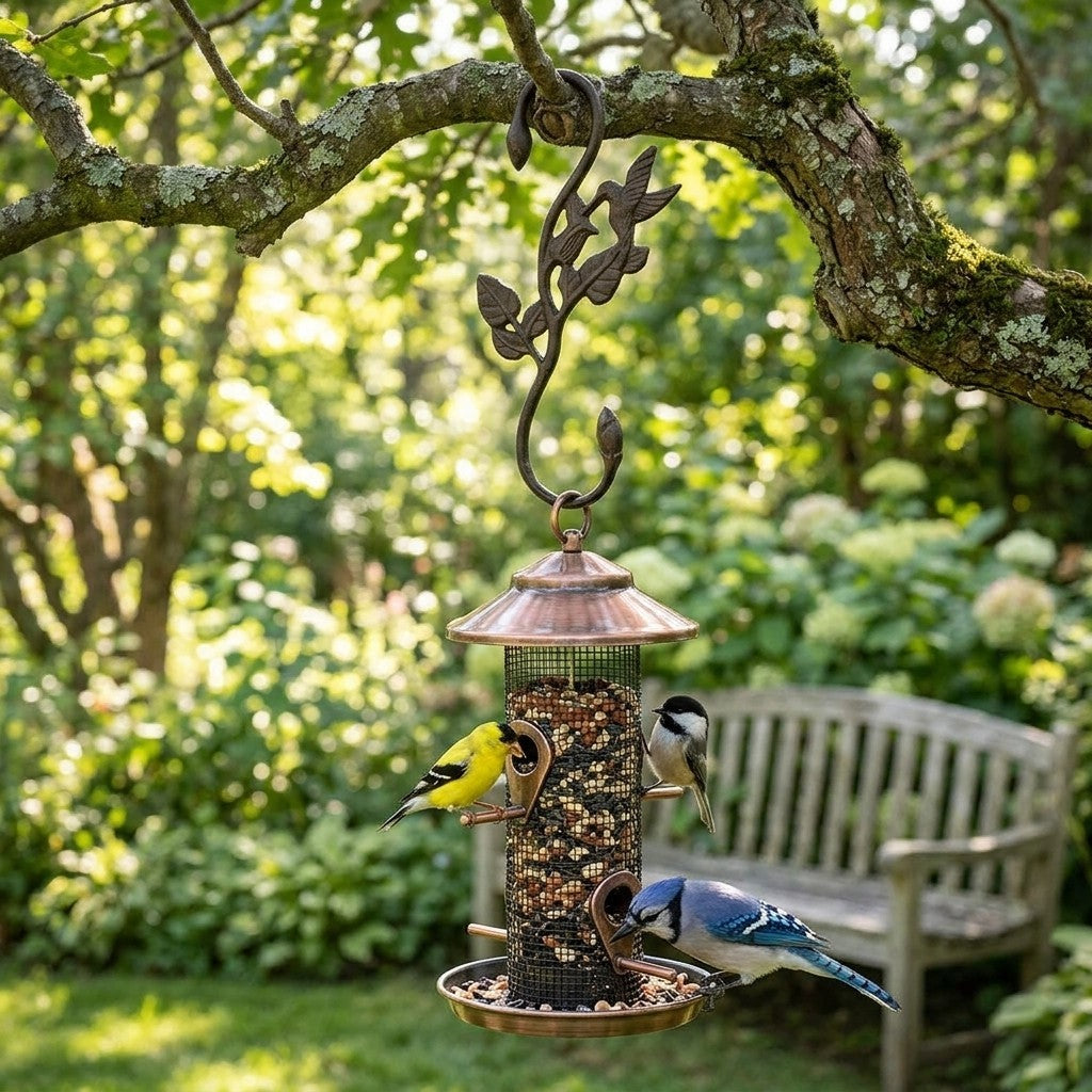 Cast Iron Hummingbird Leaf S Hook Rustic Garden Basket Bird Feeder Holder 11 in