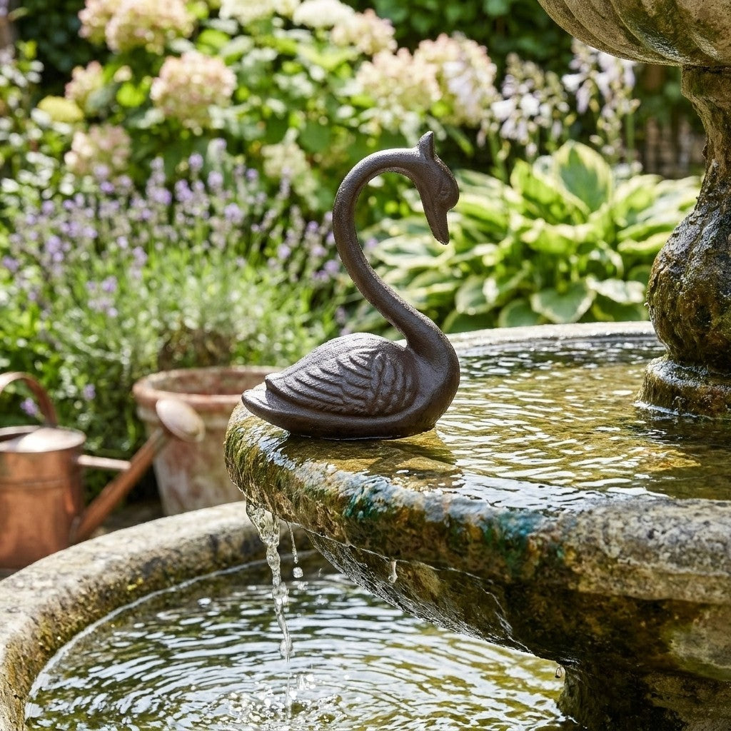 Cast Iron Swan Figurine Statue Heavy Duty Rustic Home Garden Decor 7 3/4" Tall