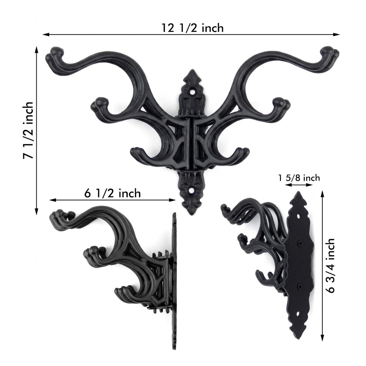 Cast Iron Swivel Wall Hook Matte Black Vintage Style Coat Towel Key Hanger Rack