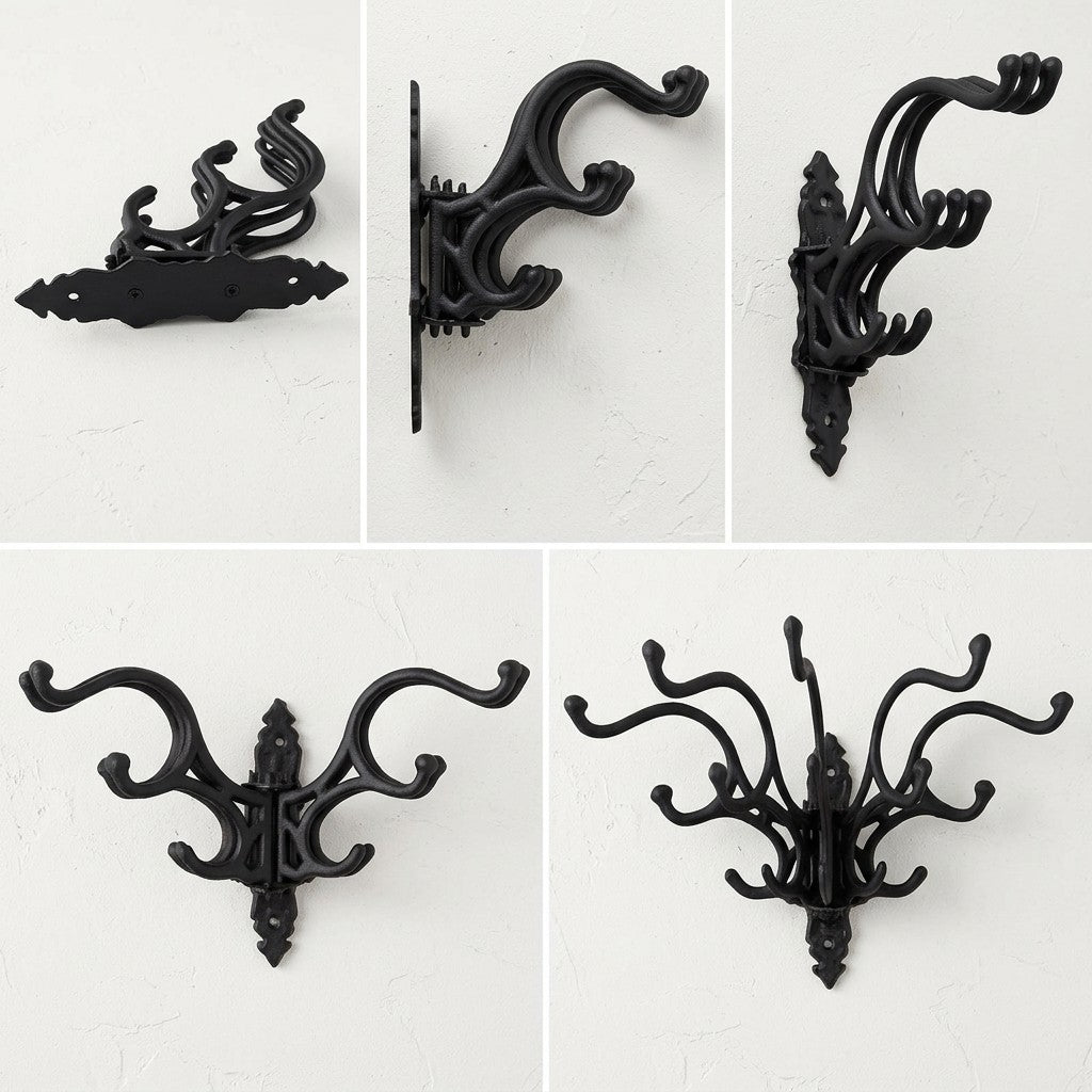 Cast Iron Swivel Wall Hook Matte Black Vintage Style Coat Towel Key Hanger Rack
