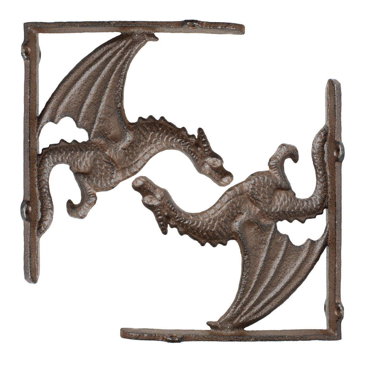 2 Cast Iron Dragon Shelf Brackets Heavy Duty Gothic Rustic Wall Brace 8 x 6 5/8"