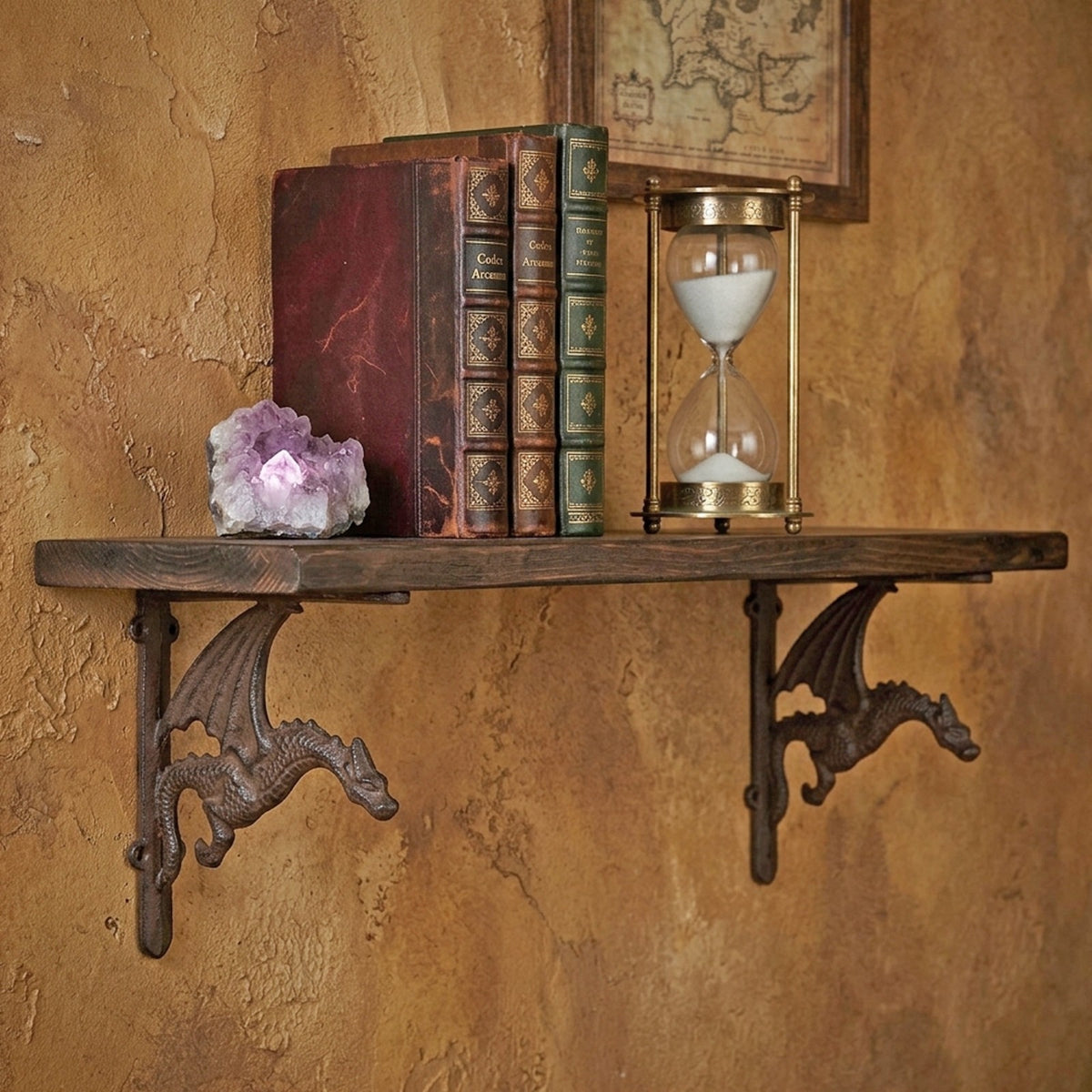 2 Cast Iron Dragon Shelf Brackets Heavy Duty Gothic Rustic Wall Brace 8 x 6 5/8"