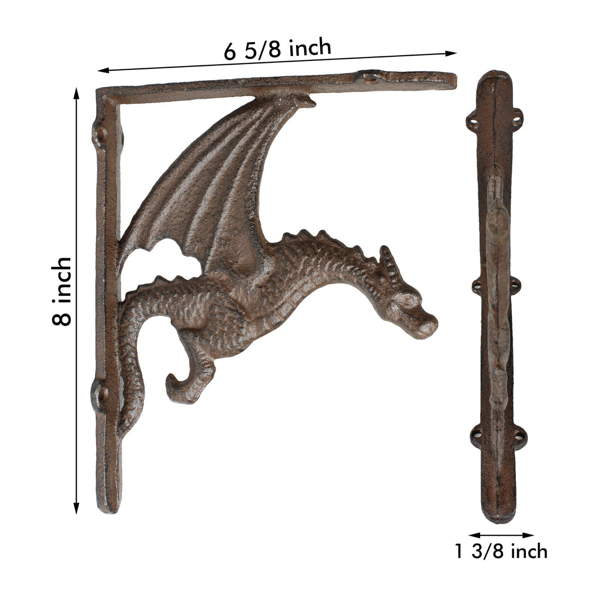 2 Cast Iron Dragon Shelf Brackets Heavy Duty Gothic Rustic Wall Brace 8 x 6 5/8"