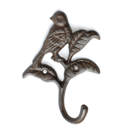 Cast Iron Bird Leaf Wall Hook Key Towel Coat Purse Robe Hanger Rustic Brown