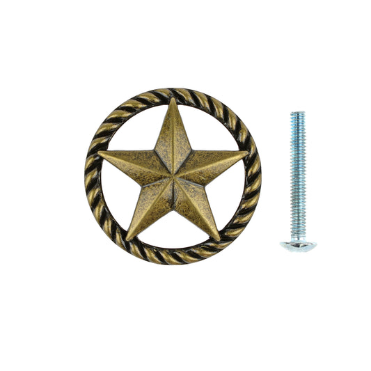 Antique Brass Round Texas Star Rope Cabinet Drawer Door Knob Pull 1.5 inch