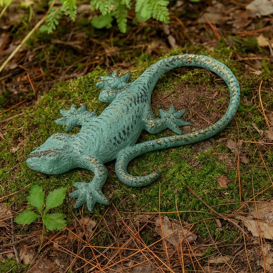 Verdigris Cast Iron Lizard Figurine Garden Pond Yard Flower Bed Decor Green 6 in