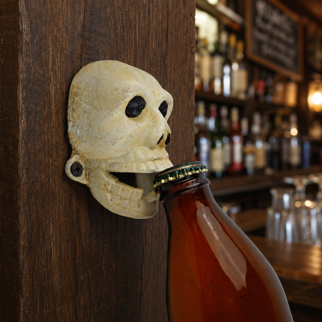 Rustic Cast Iron Human Skull Beer Soda Bottle Opener Wall Mounted Hand Painted