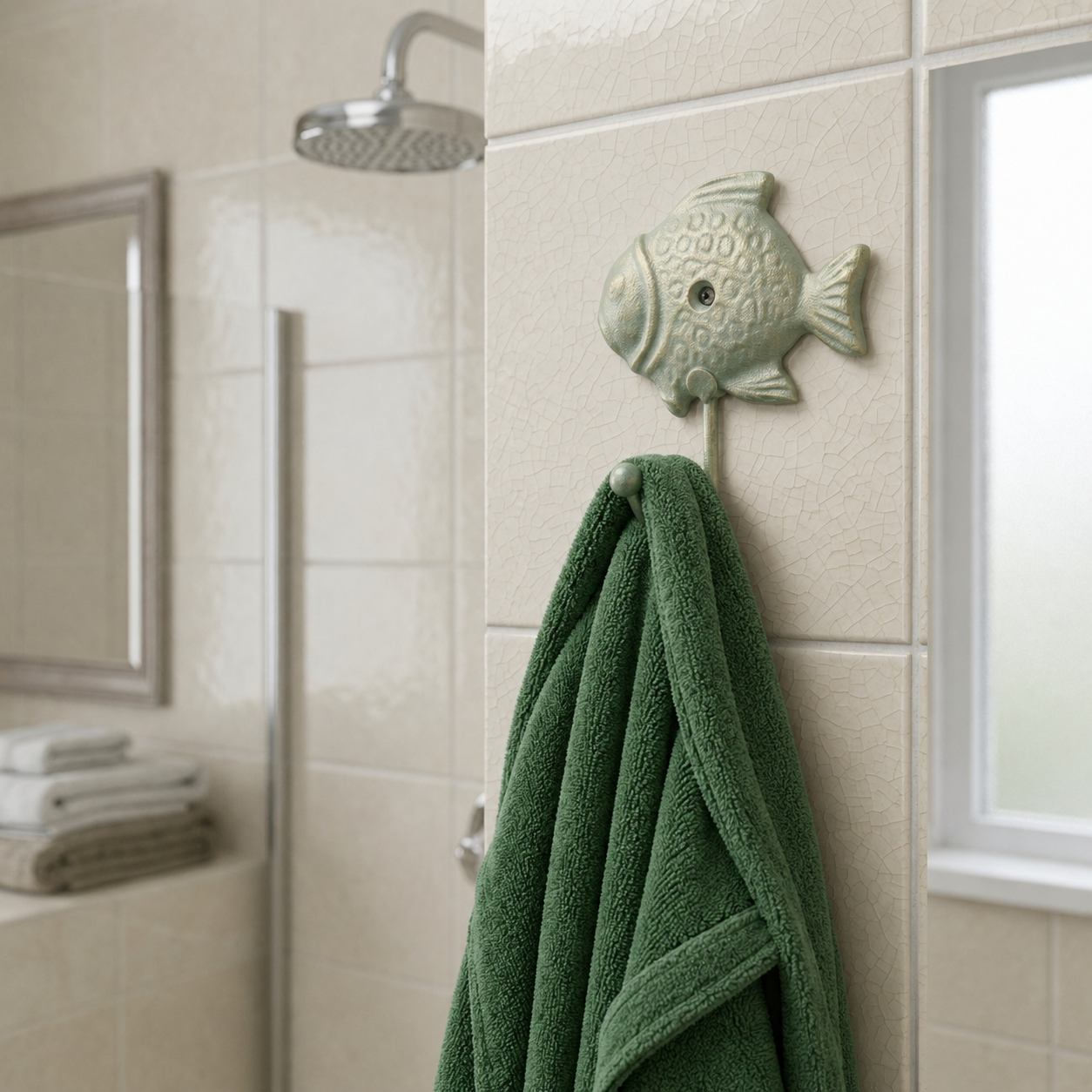 Cast Iron Fish Wall Hook Key Towel Coat Dog Leash Robe Hanger Verdigris 5 inch