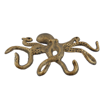 Octopus Wall Hook Cast Iron Key Rack Towel Coat Hanger Antique Gold Nautical
