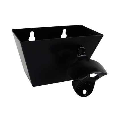 Starr Black Beer Bottle Opener Set with Metal Cap Catcher Wall Mounted w/ Screws