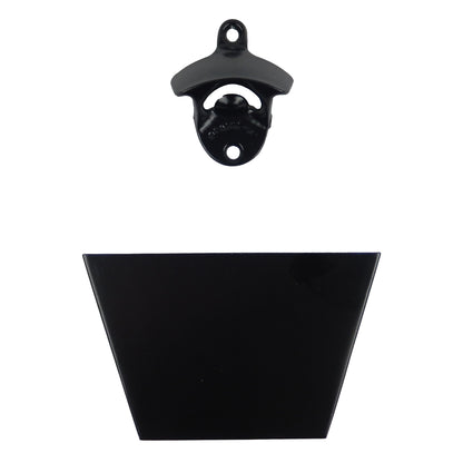 Starr Black Beer Bottle Opener Set with Metal Cap Catcher Wall Mounted w/ Screws