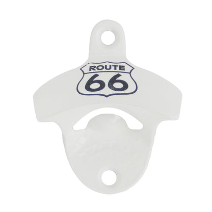 Starr Route 66 Cast Iron Beer Soda Bottle Opener White Powder Coated Wall Mount