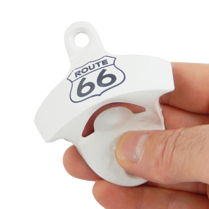 Starr Route 66 Cast Iron Beer Soda Bottle Opener White Powder Coated Wall Mount
