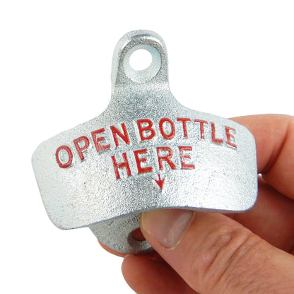 Starr Cast Iron Open Bottle Here Beer Soda Bottle Opener Wall Mount Zinc Plated