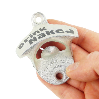 Starr Drink Naked Cast Iron Beer Soda Bottle Opener Wall Mounted Zinc Plated