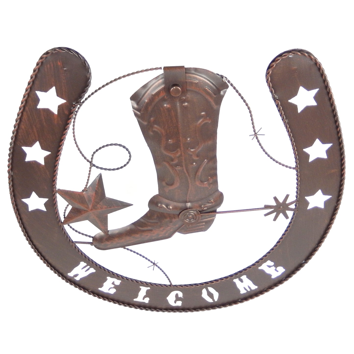Metal Horseshoe Welcome Wall Decor Boots Spur Stars Rustic Country Western 20 in
