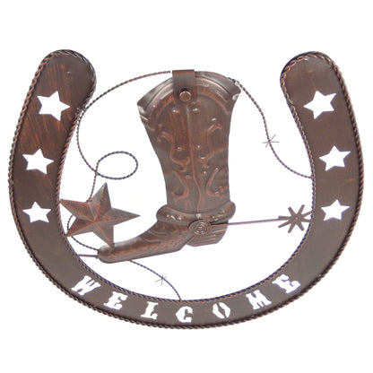 Metal Horseshoe Welcome Wall Decor Boots Spur Stars Rustic Country Western 20 in
