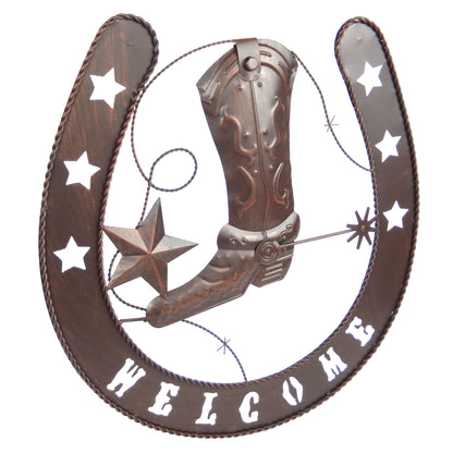 Metal Horseshoe Welcome Wall Decor Boots Spur Stars Rustic Country Western 20 in