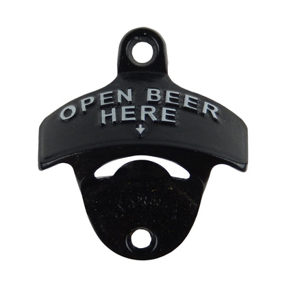 Starr Cast Iron Open Beer Here Bottle Opener Wall Mounted Black Powder Coated