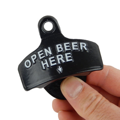 Starr Cast Iron Open Beer Here Bottle Opener Wall Mounted Black Powder Coated