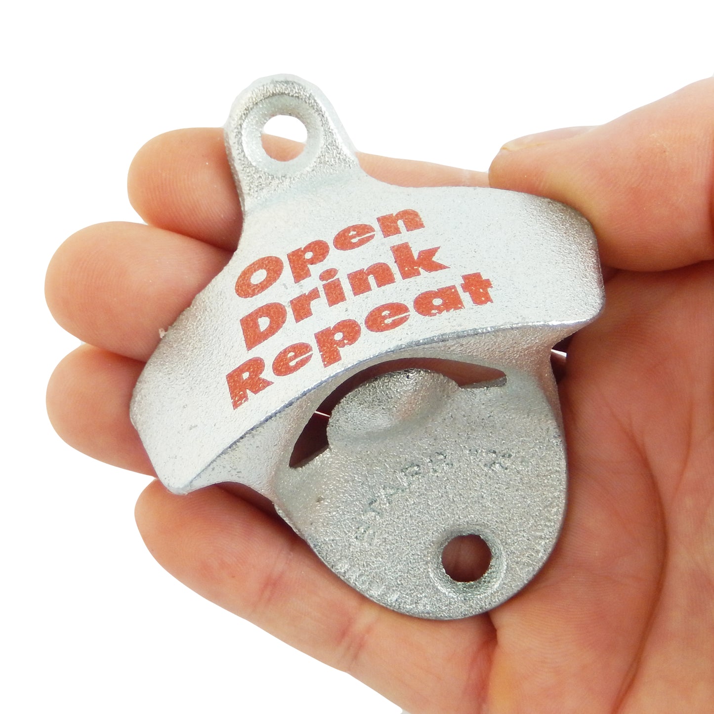 Starr Open Drink Repeat Cast Iron Beer Bottle Opener Wall Mounted Zinc Plated