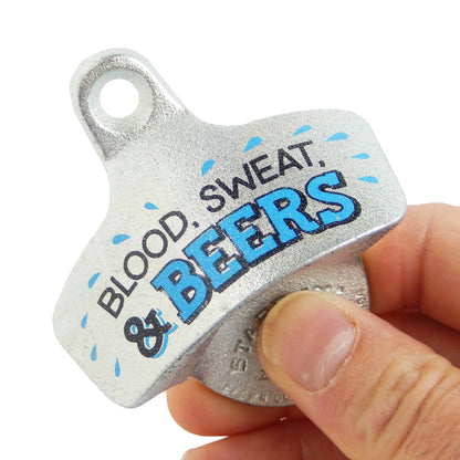 Starr Cast Iron Blood Sweat & Beers Bottle Opener Wall Mounted Zinc Plated