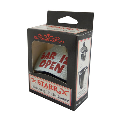Starr Cast Iron Bar is Open Beer Soda Bottle Opener Wall Mounted Zinc Plated