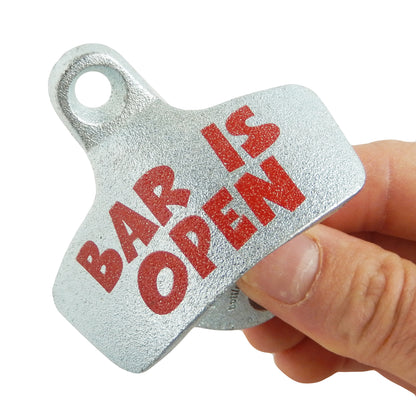 Starr Cast Iron Bar is Open Beer Soda Bottle Opener Wall Mounted Zinc Plated