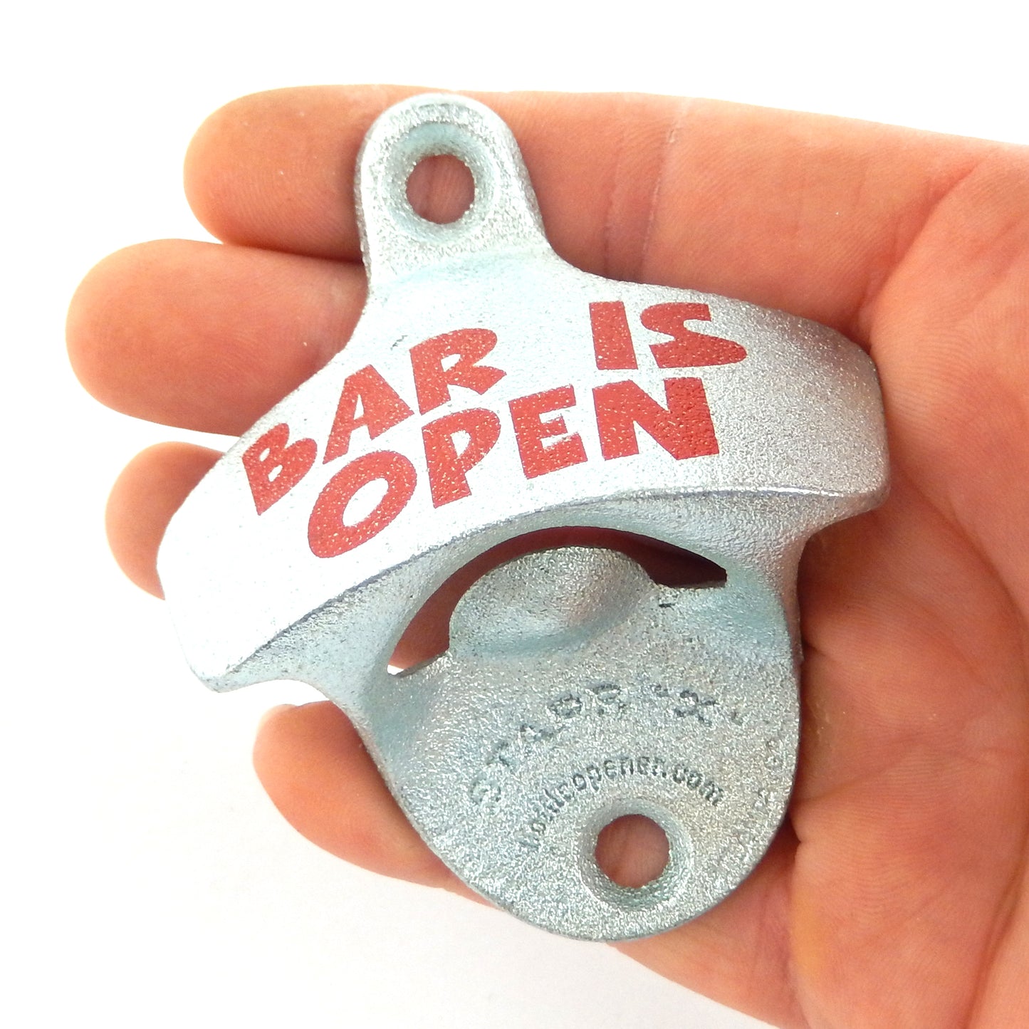 Starr Cast Iron Bar is Open Beer Soda Bottle Opener Wall Mounted Zinc Plated