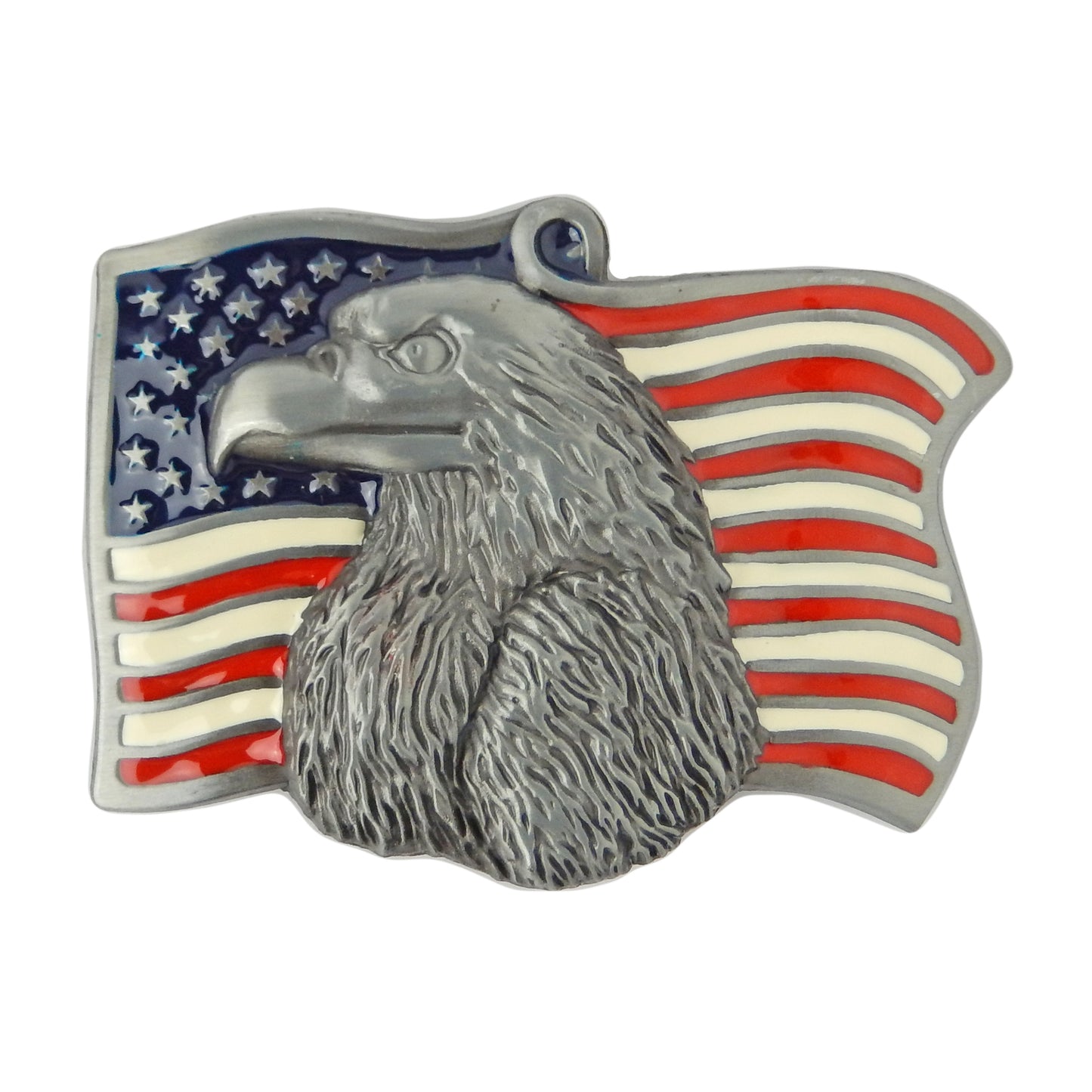 Men's American Eagle Flag Belt Buckle Color Enamel Silver Tone Fits 1.5 in Belts