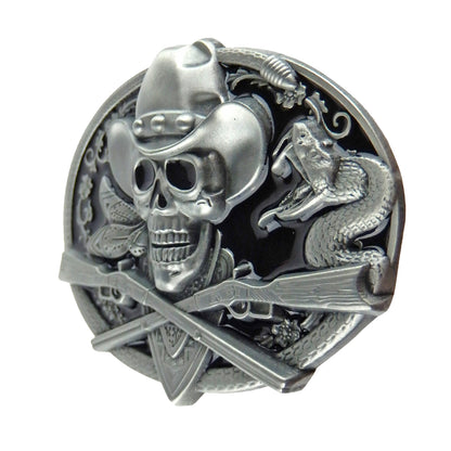 Dead Cowboy Belt Buckle Skull Crossed Guns Rattlesnake Western Fits 1.5 inch Belt