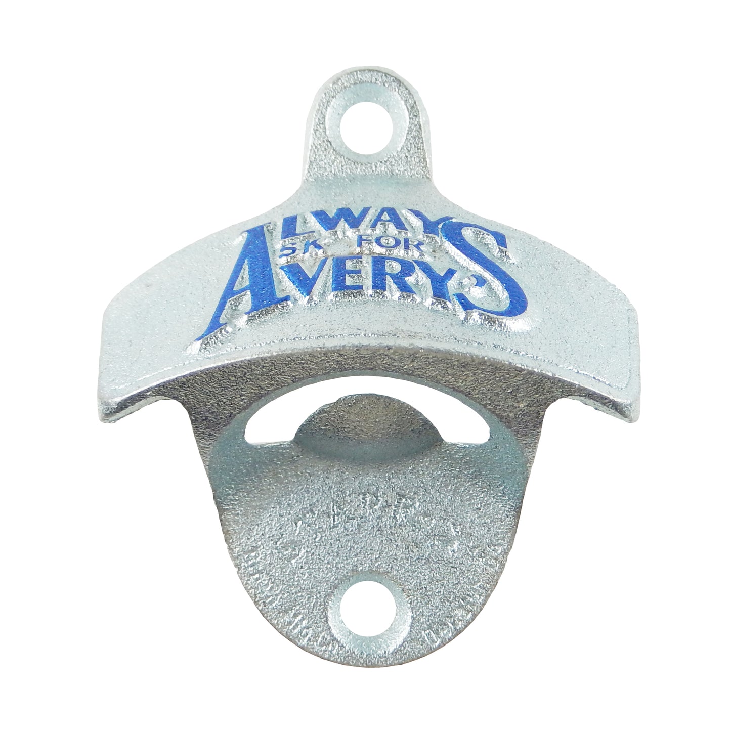 Starr Embossed Cast Iron Avery's Soda Beer Bottle Opener Wall Mount Zinc Plated