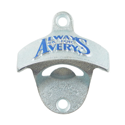 Starr Embossed Cast Iron Avery's Soda Beer Bottle Opener Wall Mount Zinc Plated