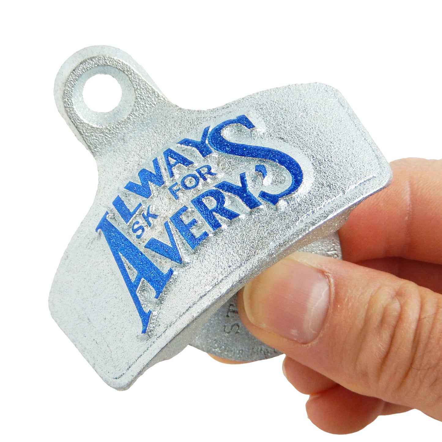 Starr Embossed Cast Iron Avery's Soda Beer Bottle Opener Wall Mount Zinc Plated
